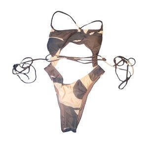 Brown‎ Beige Camouflage Bikini Halter High-Cut